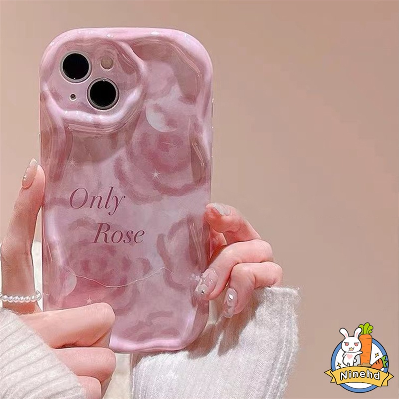 IPHONE Casing Kompatibel Untuk Iphone14 13 12 11 Pro Max X Xr Xs Max8 7 6 6s Plus SE 2020 Ins Pink Lukisan Minyak Rose Phone Case Shockproof Silikon Halus Bergelombang Soft Case Cover Pelindung