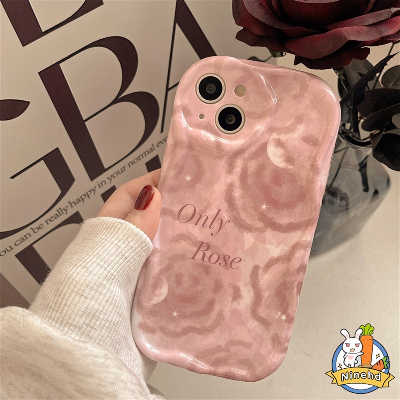 IPHONE Casing Kompatibel Untuk Iphone14 13 12 11 Pro Max X Xr Xs Max8 7 6 6s Plus SE 2020 Ins Pink Lukisan Minyak Rose Phone Case Shockproof Silikon Halus Bergelombang Soft Case Cover Pelindung