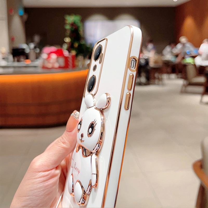 Andyh Case Ponsel Untuk Infinix Hot20 4G X6826 X6826B X6826C Panas 20S X6827 Lucu Kartun Kelinci Kecil Tepi Lurus Lembut Shell Mengirim lanyard Silikon