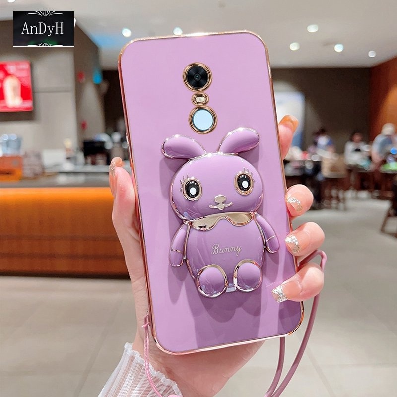 REDMI Andyh Case Handphone Untuk Xiaomi Redmi5Plus Kartun Lucu Kelinci Kecil Tepi Lurus Soft Shell Mengirim lanyard Silikon