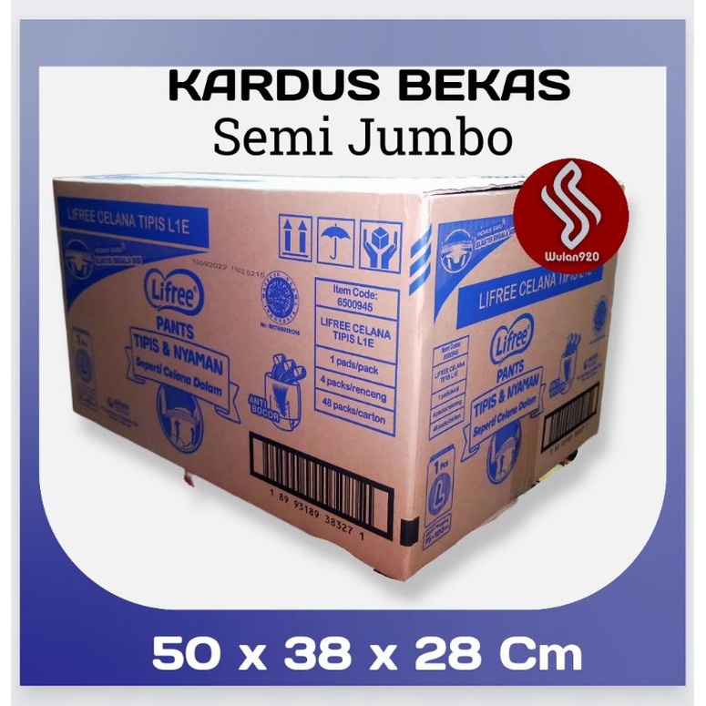 

KARDUS BEKAS PAMPERS/SEMI JUMBO UKURAN 50 x 38 x 28 Cm
