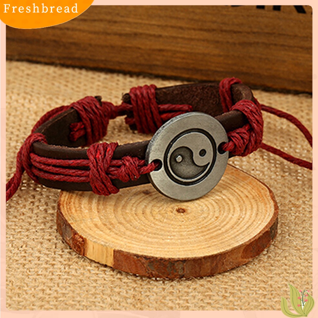 &lt; Freshbread &gt; Unisex Eight Diagram Faux Leather Rope Weave Charm Infinity Multilayer Gelang Untuk Pesta