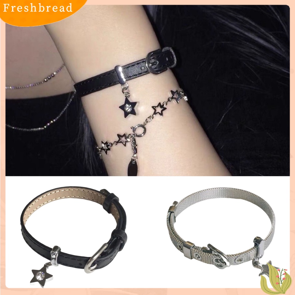 < Freshbread > Wanita Gelang Punk Adjustable Irregular Belt Gaya Bermata Lebar Hias Hadiah Gadis Bintang Charms Liontin Gelang Fashion Perhiasan Untuk Pesta
