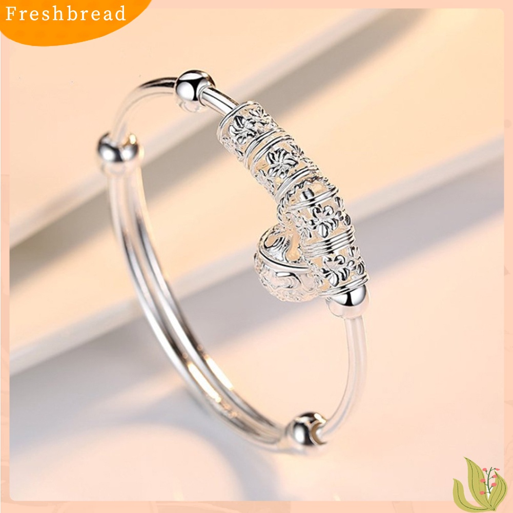 &lt; Freshbread &gt; Wanita Manik-Manik Bell Pesona Perak Disepuh Adjustable Gelang Bangle Perhiasan Hadiah