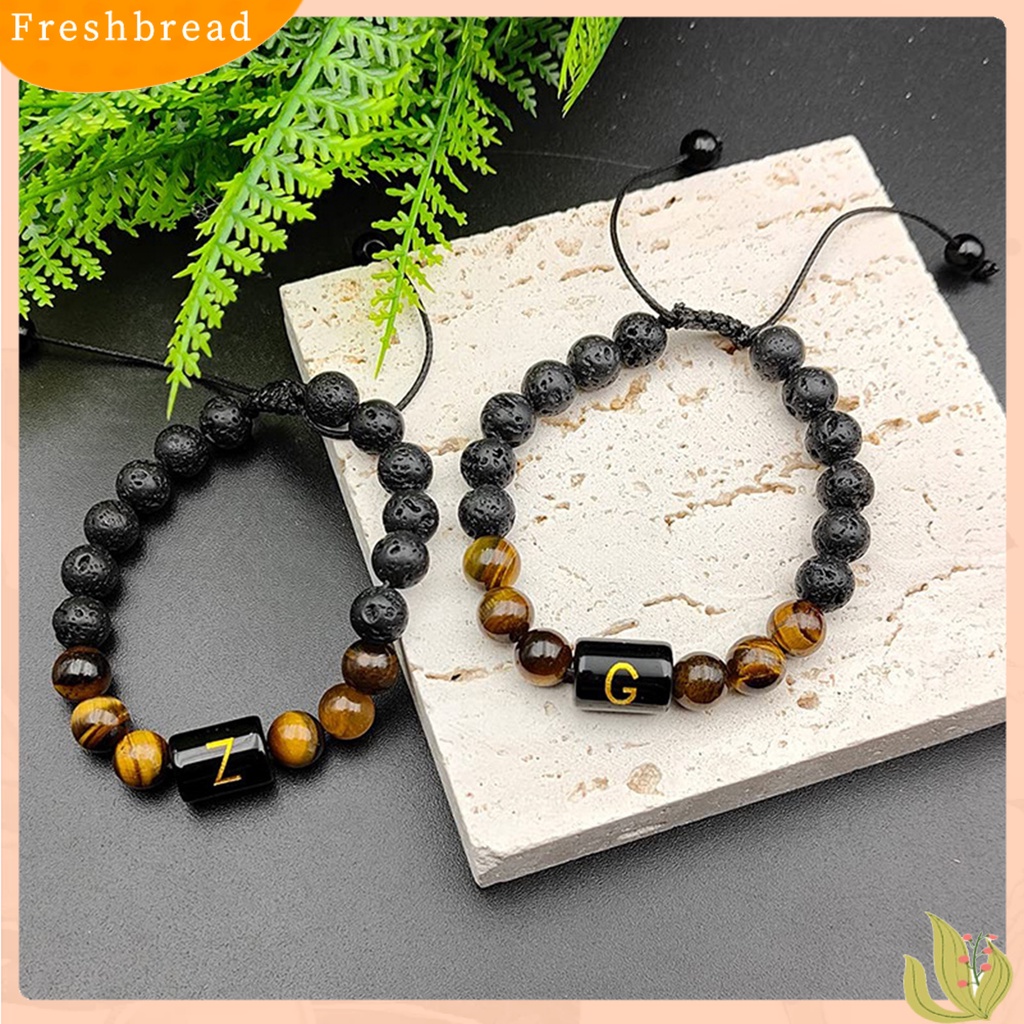 &lt; Freshbread &gt; Unisex Gelang A-Z Huruf Frosted Manik-Manik Batu Imitasi Adjustable Gelang Penghilang Stres Fashion Perhiasan