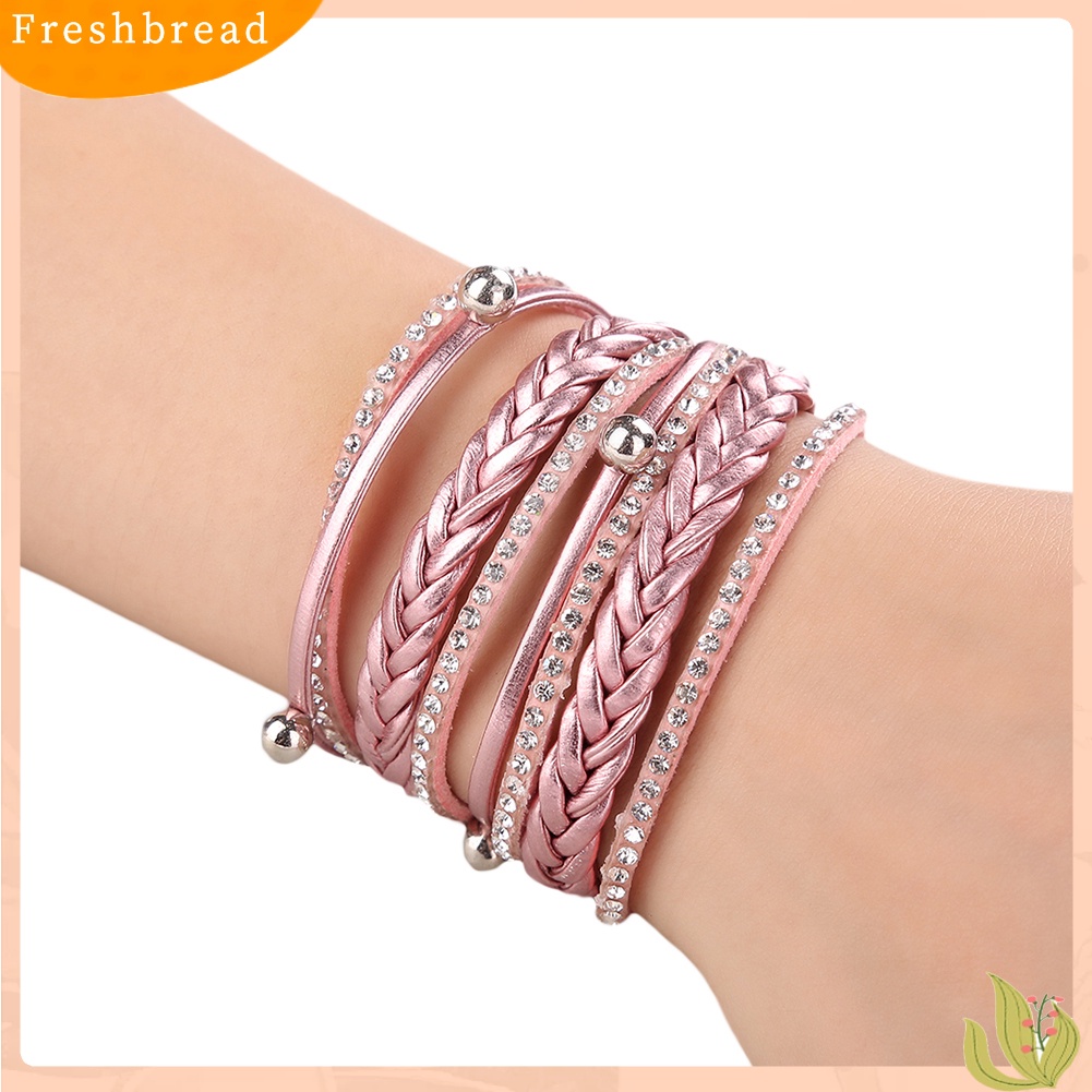 &lt; Freshbread &gt; Multi Layers Braided Shiny Rhinestones Bead Women Gelang Gelang Perhiasan