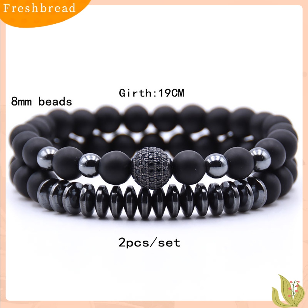 &lt; Freshbread &gt; 2Pcs Unisex Batu Alam Lava Rock Manik-Manik Gelang Handmade Perhiasan Pasangan