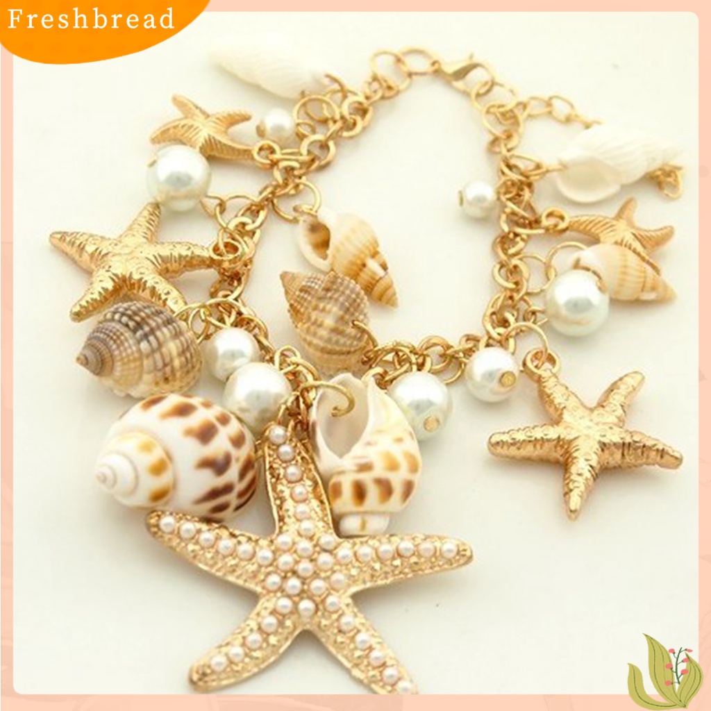 &lt; Freshbread &gt; Gelang Pantai Lucu Adjustable Gelang Pantai Rantai Multi Gaya Laut Berlapis Emas