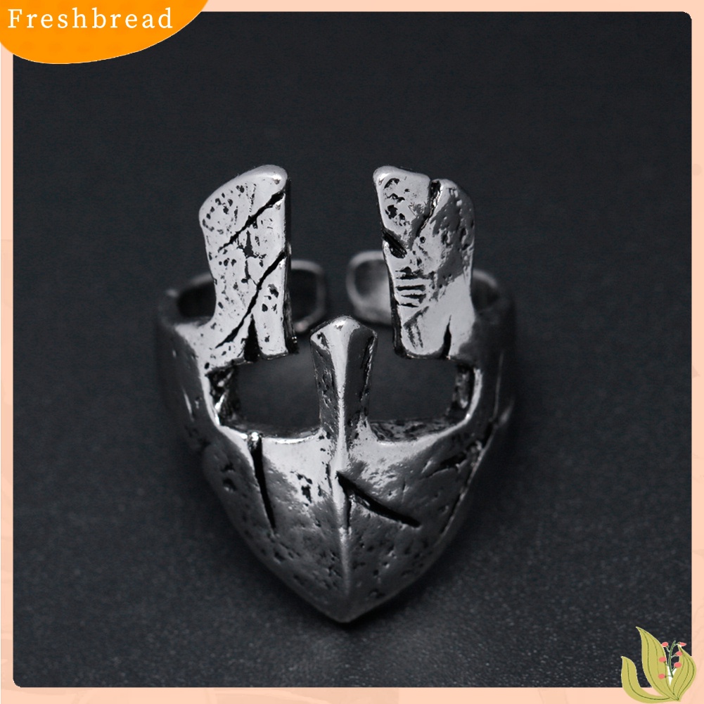 &lt; Freshbread &gt; 2Pcs Vintage Pria Helm Spartan Hero Penutup Wajah Cincin Jari Terbuka Perhiasan Pesta