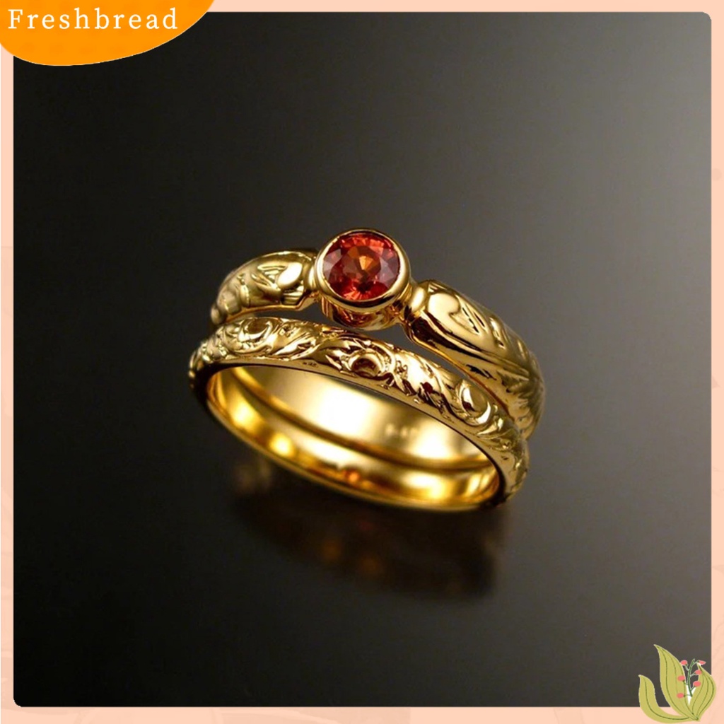&lt; Freshbread &gt; 2Pcs Cincin Jari Ukiran Permata Imitasi Merah Ladies Geometric Rhinestone Rings Untuk Pernikahan
