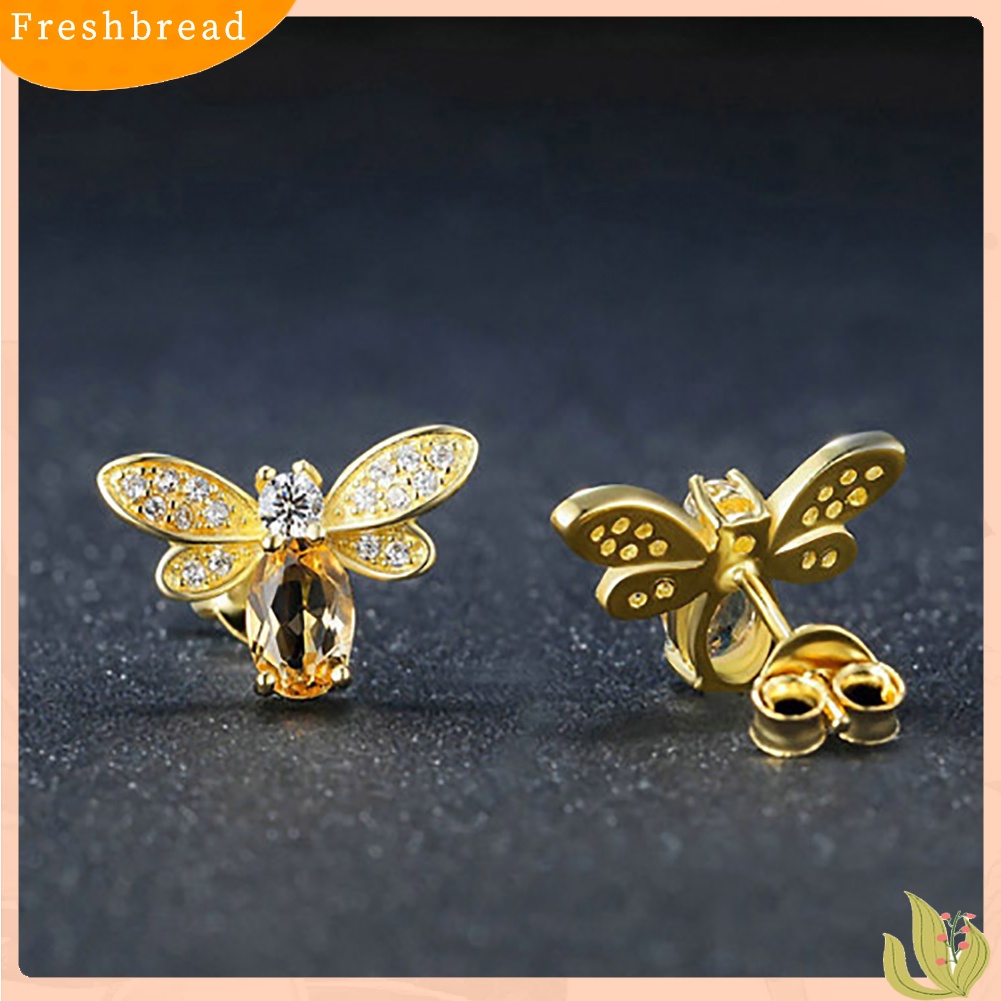 &lt; Freshbread &gt; Anting Pejantan Berlian Imitasi Berbentuk Lebah Serangga Elegan Pembukaan Cincin Lady Jewelry