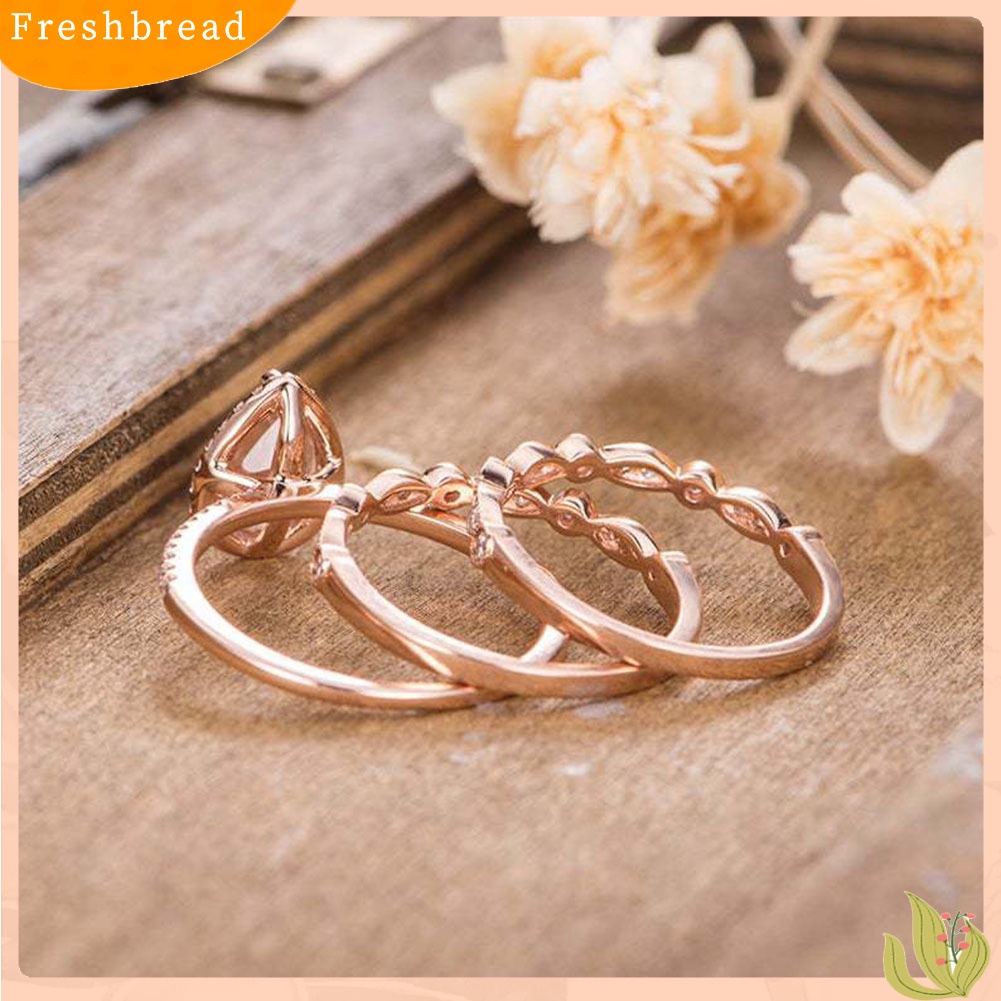 &lt; Freshbread &gt; 3Pcs/Set Wanita Pear Berbentuk Berlian Imitasi Stackable Rings Hadiah Perhiasan Pesta Pernikahan