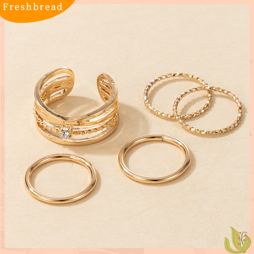 &lt; Freshbread &gt; 5Pcs/Set Cincin Ringan All-matched Warna Emas Shiny Joint Ring Untuk Pernikahan