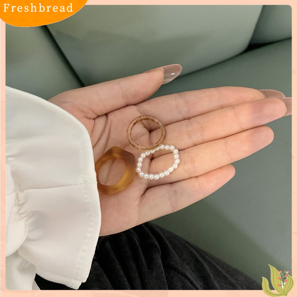 &lt; Freshbread &gt; 3Pcs Cincin Jari Geometris Dekorasi Wanita Semua Pertandingan Mutiara Imitasi Rings Perhiasan Hadiah