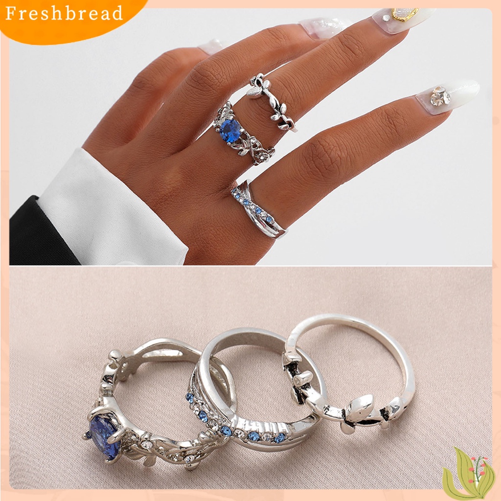 &lt; Freshbread &gt; 3Pcs Cincin Wanita Bunga Perhiasan Permata Imitasi Bersinar Stackable Knuckle Rings Untuk Pesta Perjamuan Prom