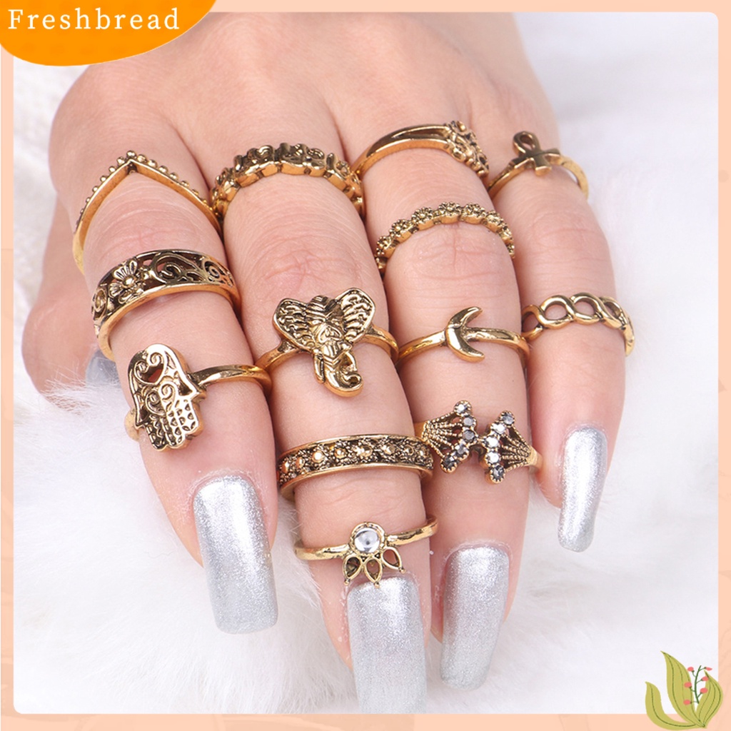 &lt; Freshbread &gt; Cincin Vintage Hollow Alloy Aksesoris Perhiasan Indah Untuk Wanita