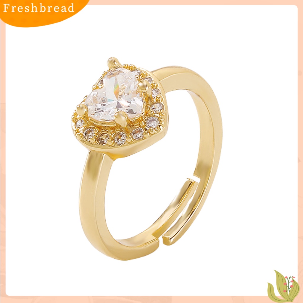 &lt; Freshbread &gt; Wanita Cincin Hati Cubic Zirconia Manis Gaya Perancis Berlian Imitasi Jari Cincin Perhiasan Fashion