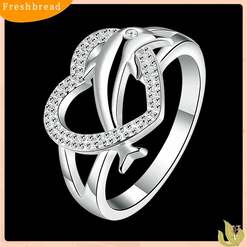 &lt; Freshbread &gt; Perhiasan Cincin Jari Hati Lumba Lumba Lapis Perak925 Wanita Charm Untuk Pesta Prom