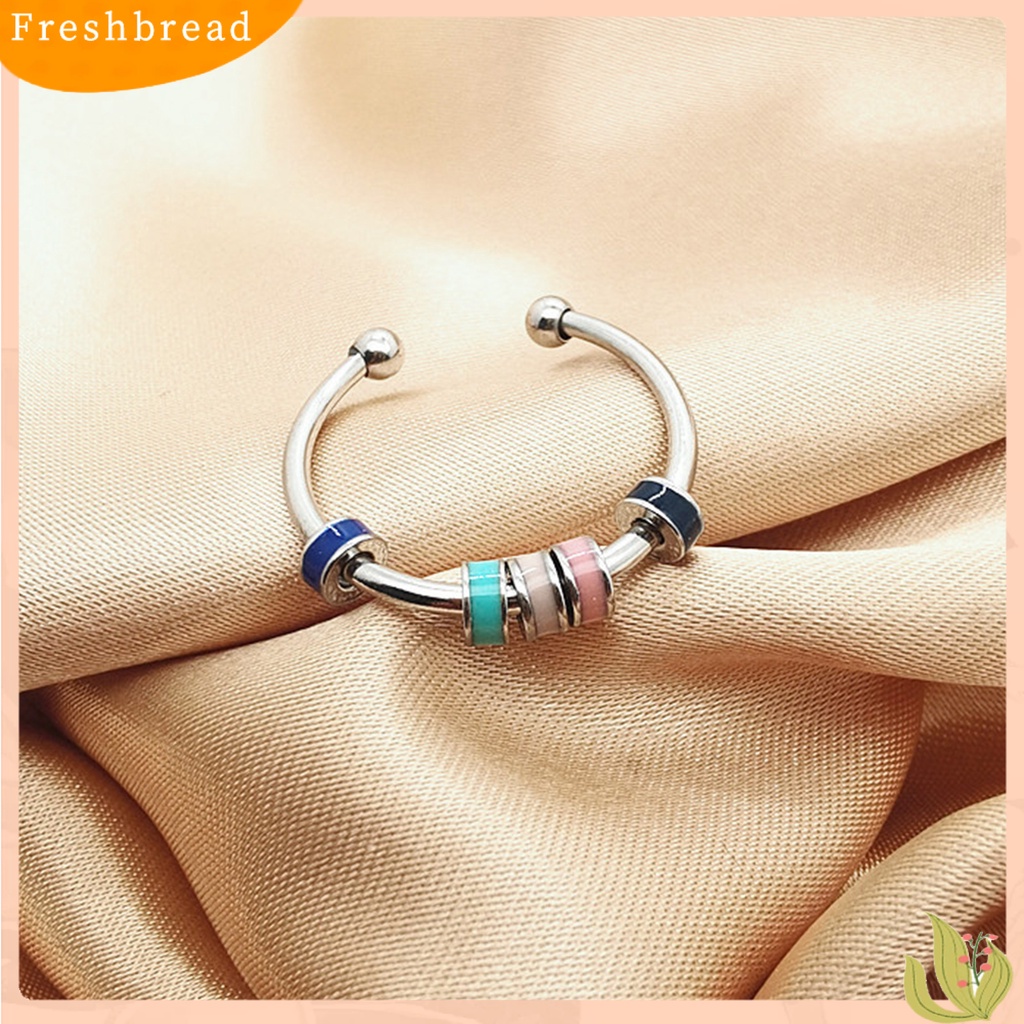 &lt; Freshbread &gt; Cincin Unisex Manik-Manik Berputar Pereda Kecemasan Stainless Steel Pembukaan Resizable Finger Ring Untuk Kantor