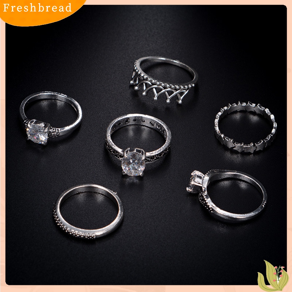 &lt; Freshbread &gt; 6pcs Antik Infinity Mahkota Berlian Imitasi Knuckle Finger Joint Rings Perhiasan Pesta