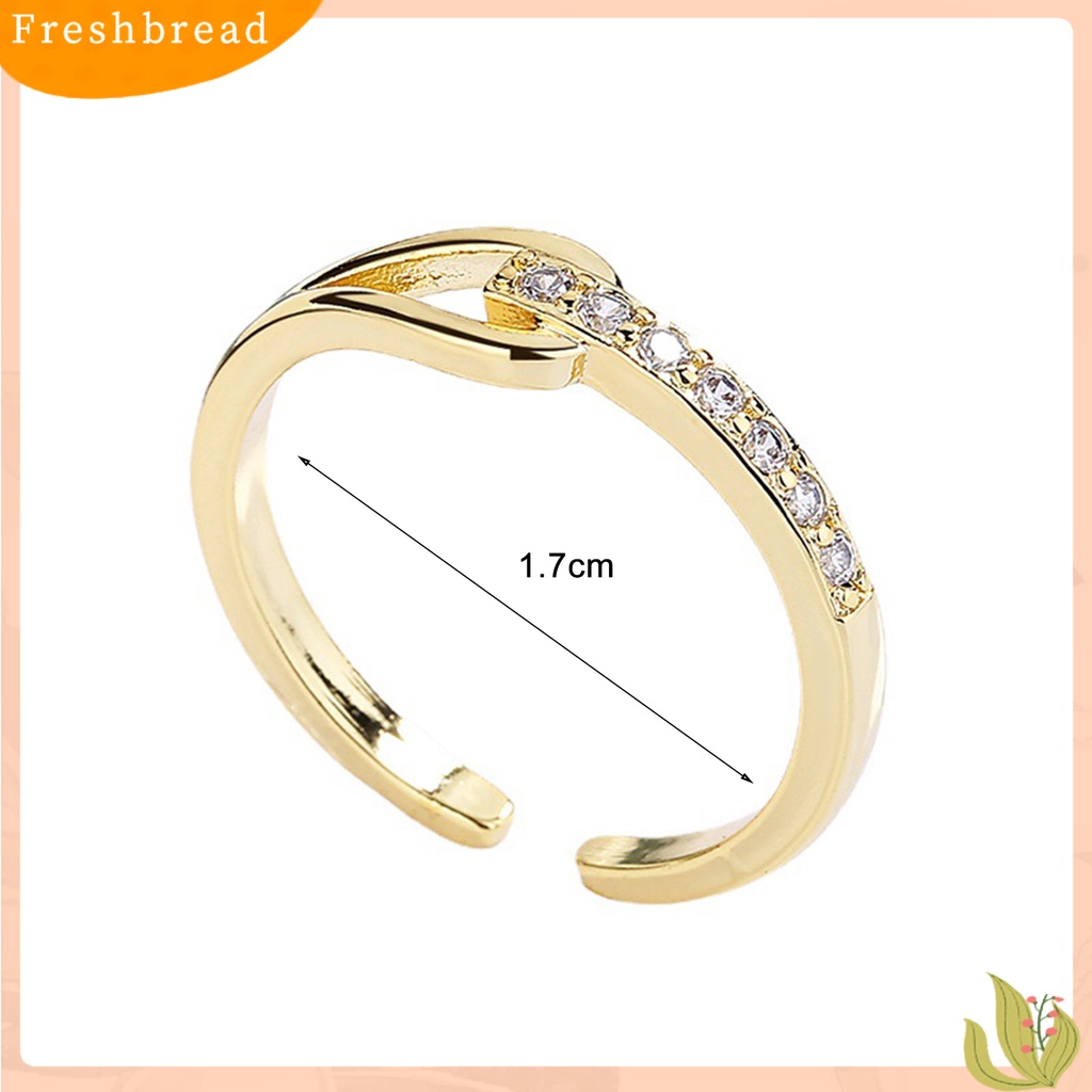 &lt; Freshbread &gt; Wanita Cincin Persimpangan Pembukaan Temperamen Berongga Keluar Berlian Imitasi Cincin Jari Perhiasan Fashion