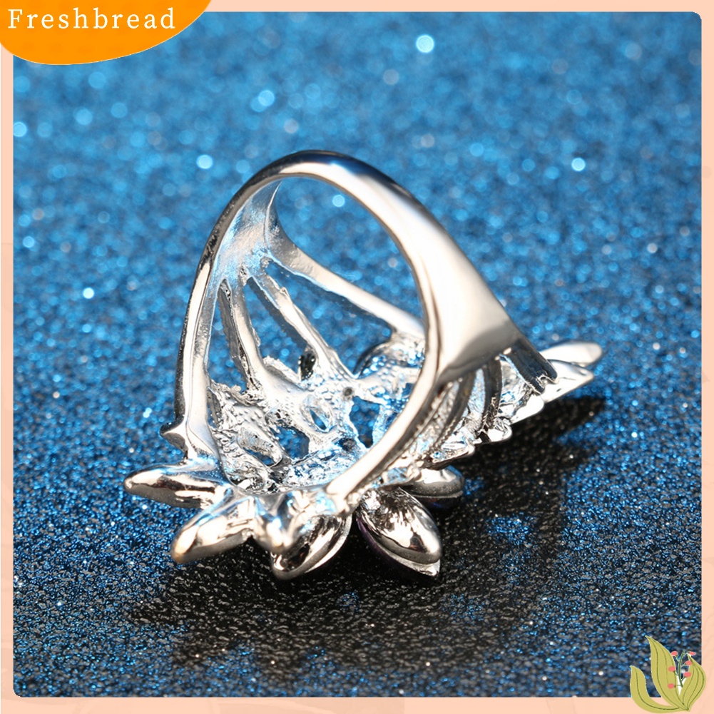 &lt; Freshbread &gt; Mempesona Berongga Bunga Cubic Zirconia Bertatahkan Jari Cincin Wanita Perhiasan Hadiah