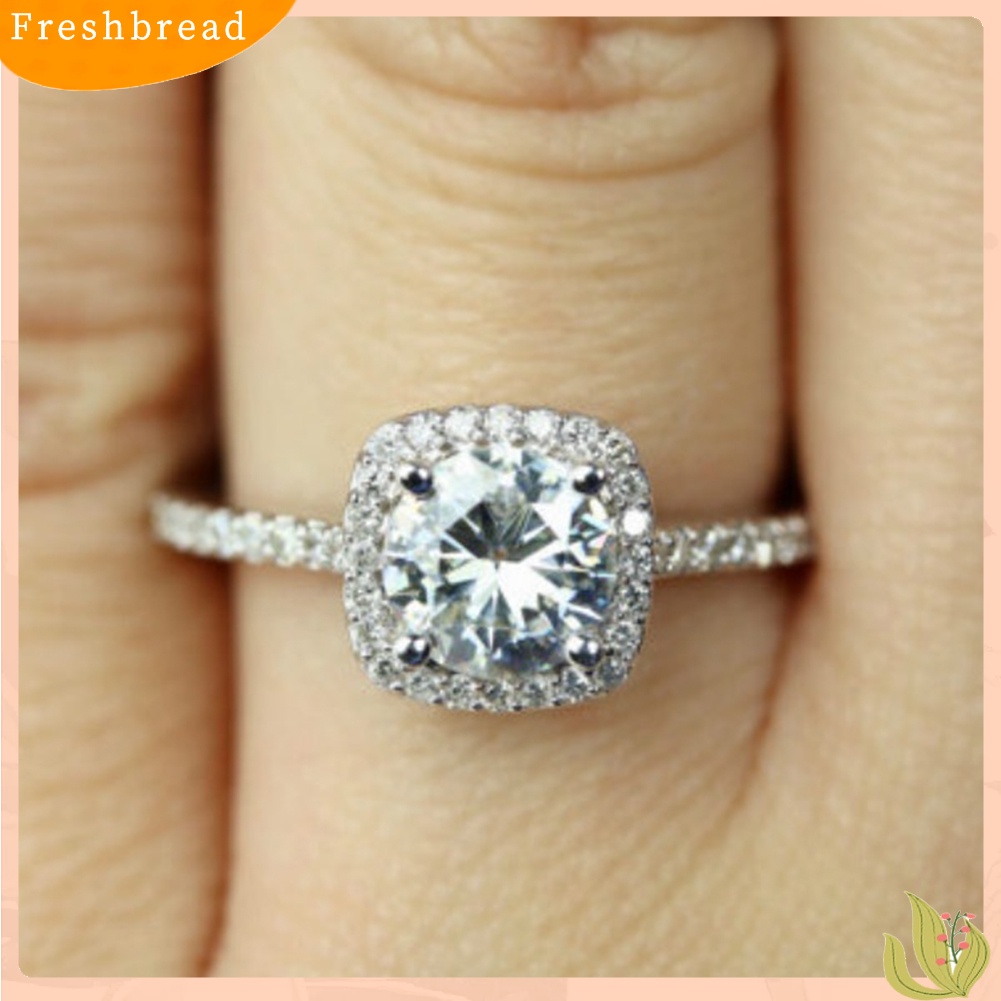 < Freshbread > Chic Bentuk Persegi Berlian Imitasi Hias Pernikahan Pertunangan Wanita Pesona Perhiasan Cincin