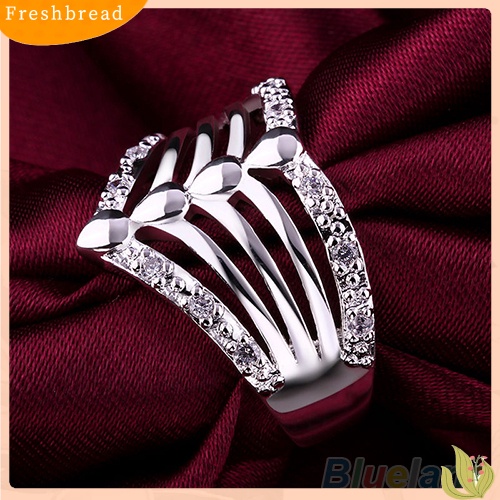 &lt; Freshbread &gt; Cincin Kawin CZ Pesta Pernikahan Berlapis Perak Berongga Multilayer Pria Wanita