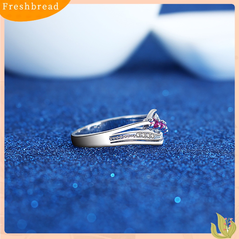 &lt; Freshbread &gt; Wanita Elegan 5mutiara Imitasi Ruby Bertatahkan Gelombang Berongga Band Jari Cincin Perhiasan Pernikahan