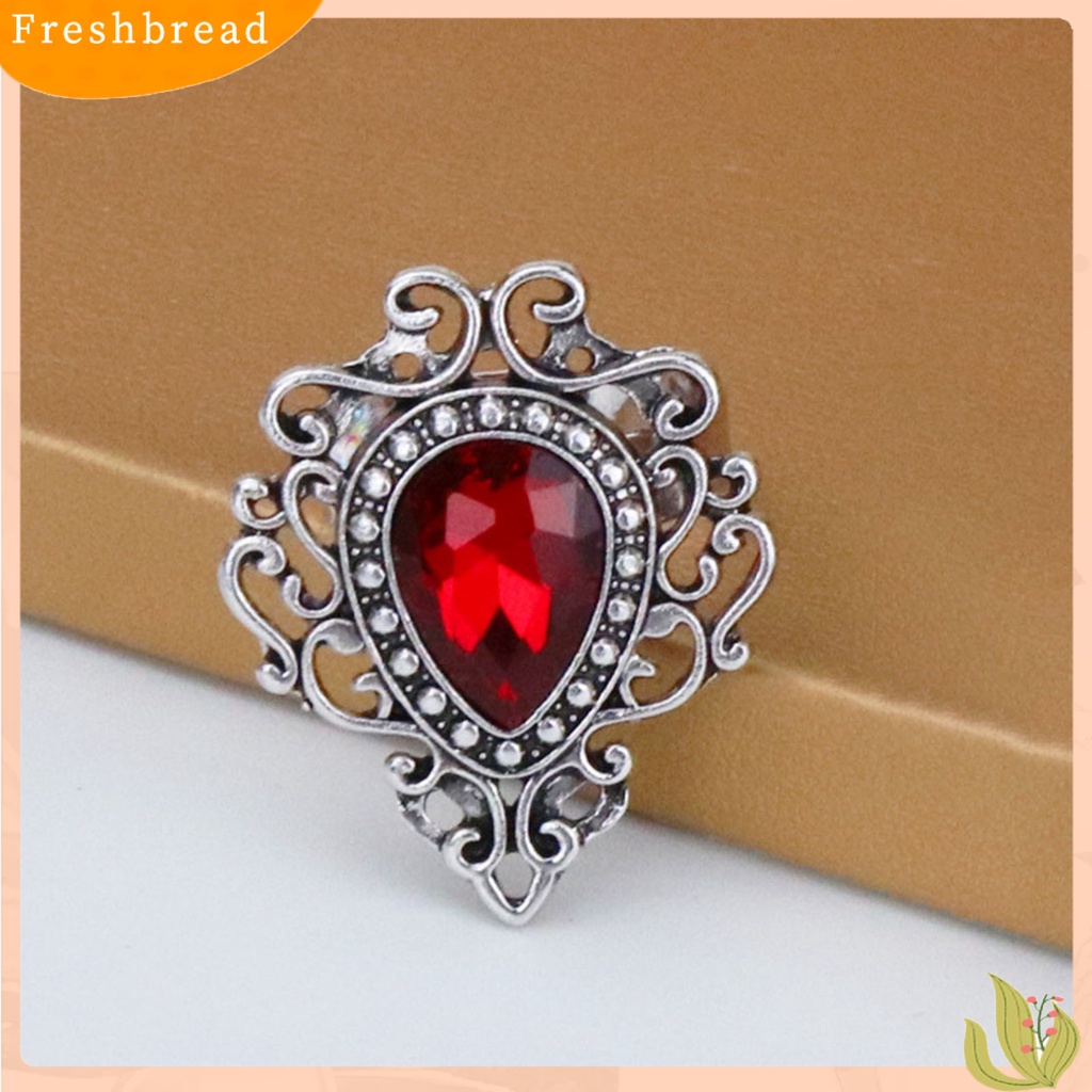 &lt; Freshbread &gt; Cincin Unisex Ukir Bentuk Hati Paduan Permata Imitasi Pembukaan Bohemia Cincin Perhiasan Aksesoris