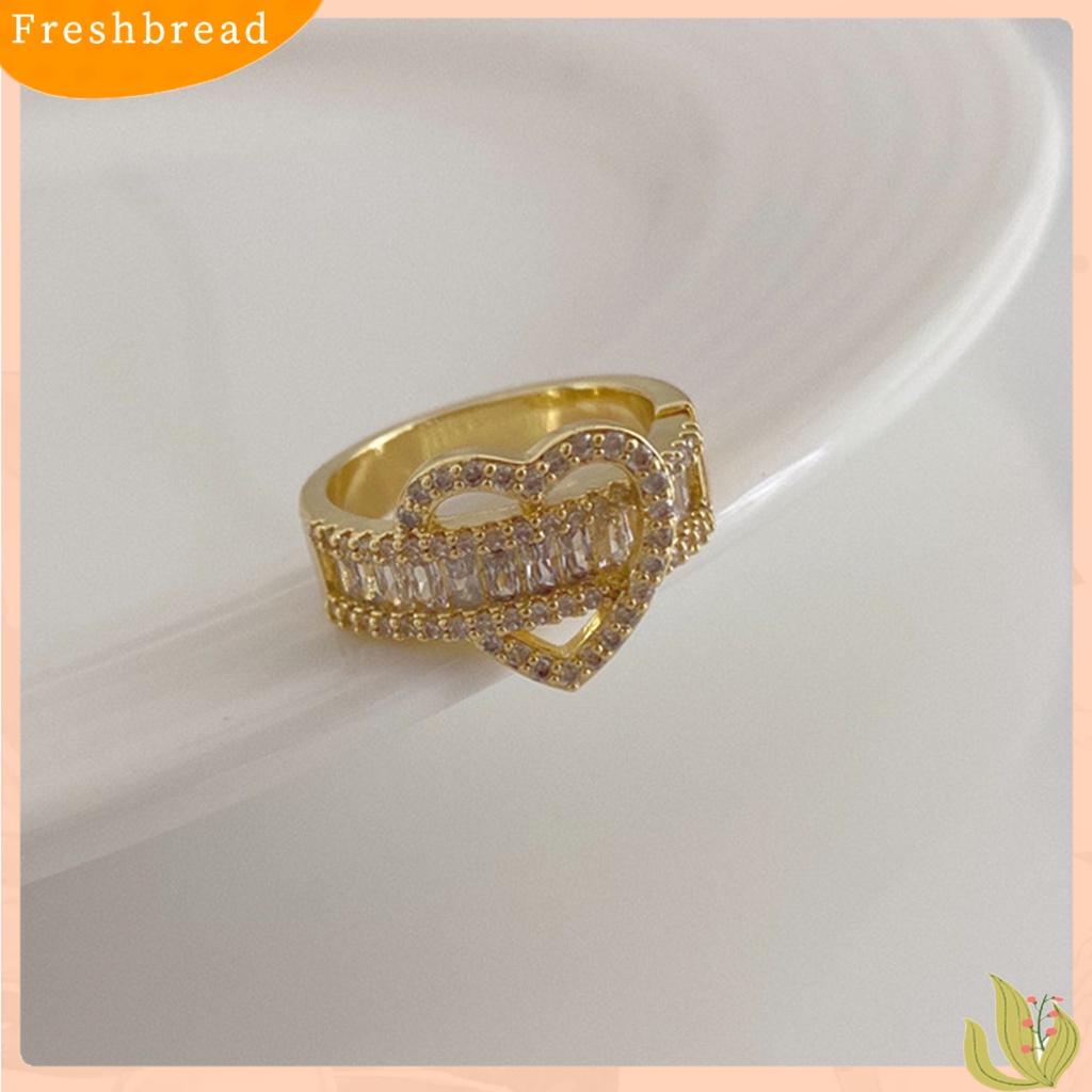 &lt; Freshbread &gt; Wanita Cincin Temperamen Aesthetic Shiny Cubic Zirconia Tergabung Berkilau Hias Hadiah Wanita Jantung Jari Cincin Perhiasan Aksesori Busana