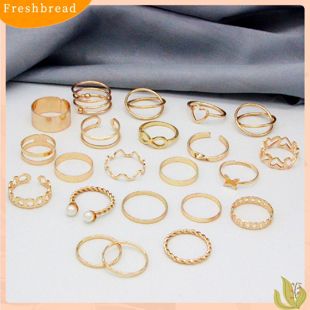 &lt; Freshbread &gt; 22Pcs/Set Wanita Cincin High Gloss Dipoles Hypoallergenic Aneka Alloy Hadiah Fashion Perhiasan Berongga Cinta Hati Jari Pembukaan Cincin Untuk Pesta