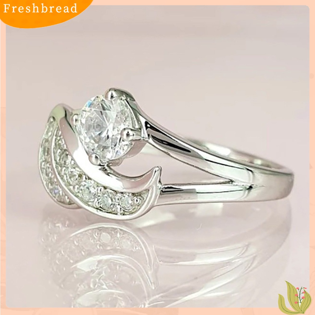 &lt; Freshbread &gt; Wanita Cincin Cubic Zirconic Hias Bulat Alloy Bentuk Sayap Malaikat Cincin Kawin Cincin Lamaran