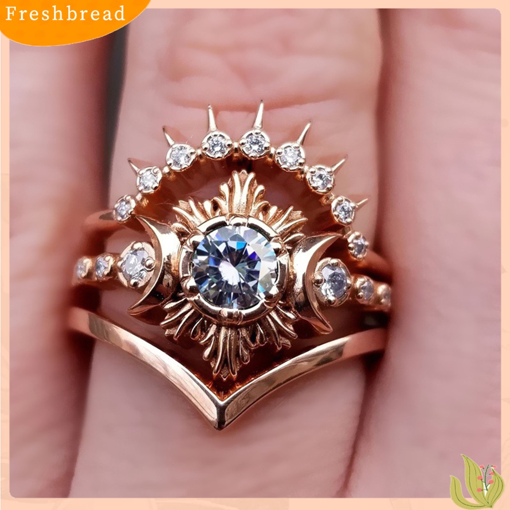 &lt; Freshbread &gt; 3Pcs Cincin Wanita Bulan Matahari Stackable Perhiasan Bohemian Tahan Lama Finger Rings Untuk Pacaran