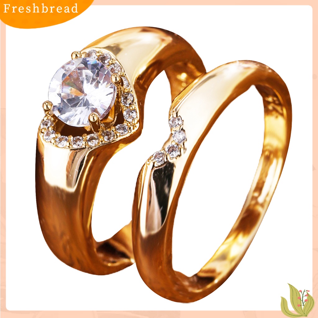 &lt; Freshbread &gt; 1pasang Cincin Tunangan Dainty Hadiah Hari Valentine Berlian Imitasi Berkilau Cinta Hati Wanita Pria Jari Cincin Perhiasan Fashion