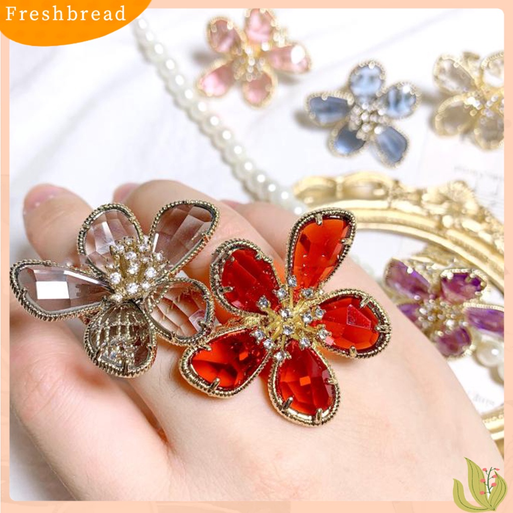 < Freshbread > Wanita Cincin Berlian Imitasi Bening Pembukaan Dapat Disesuaikan Warna-Warni Kelopak Besar Pesta Trendi Cincin Perhiasan Aksesoris