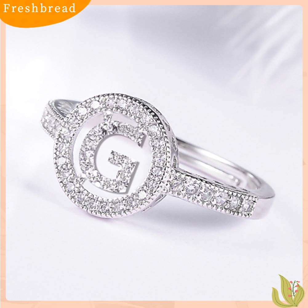 &lt; Freshbread &gt; Wanita Cubic Zirconia Hias Huruf Inggris Berongga Terbuka Jari Cincin Perhiasan Hadiah