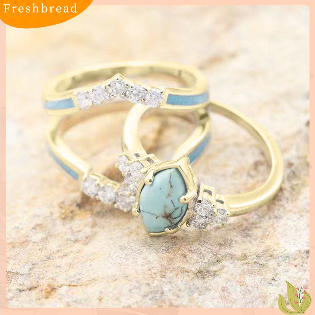 &lt; Freshbread &gt; 3Pcs/Set Indah Permukaan Halus Pernikahan Band Alloy Berlian Imitasi Alami Turquoise Wanita Rings Charm Jewelry