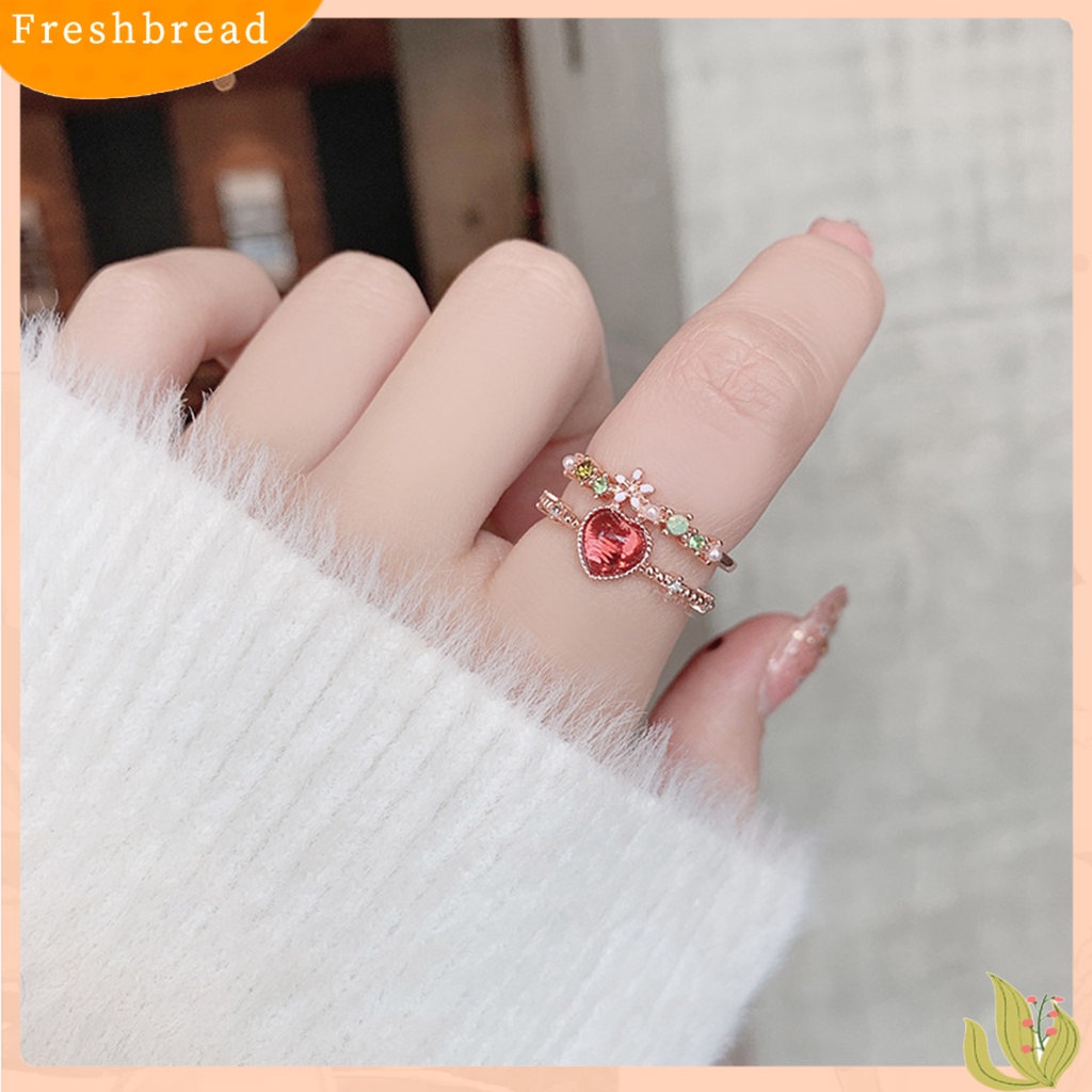 < Freshbread > Cincin Fashion Pengerjaan Indah Halus Berlian Imitasi Zirkon Hias Desain Terbuka Hias Perhiasan Kepribadian Trendy Finger Ring Untuk Pernikahan