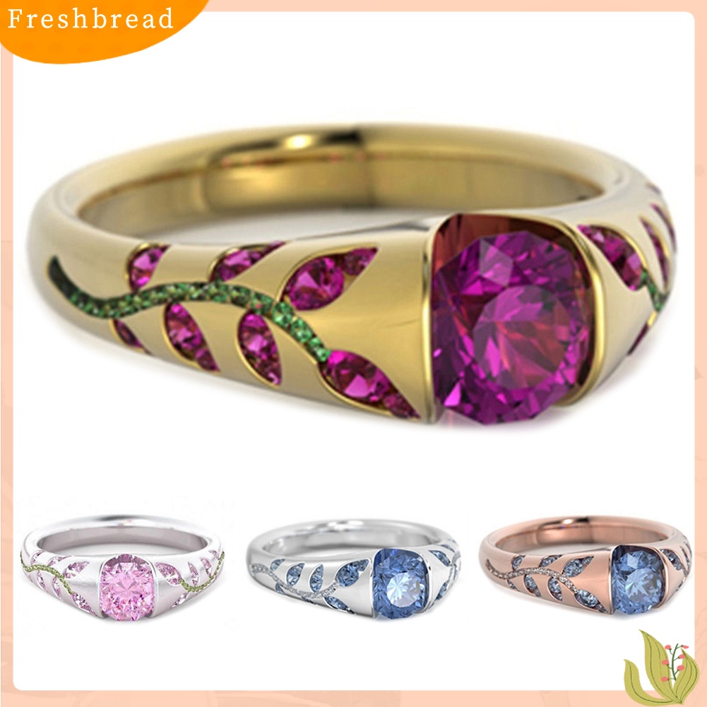 &lt; Freshbread &gt; Wanita Fashion Daun Imitasi Safir Berlian Imitasi Bertatahkan Jari Cincin Club Perhiasan Hadiah