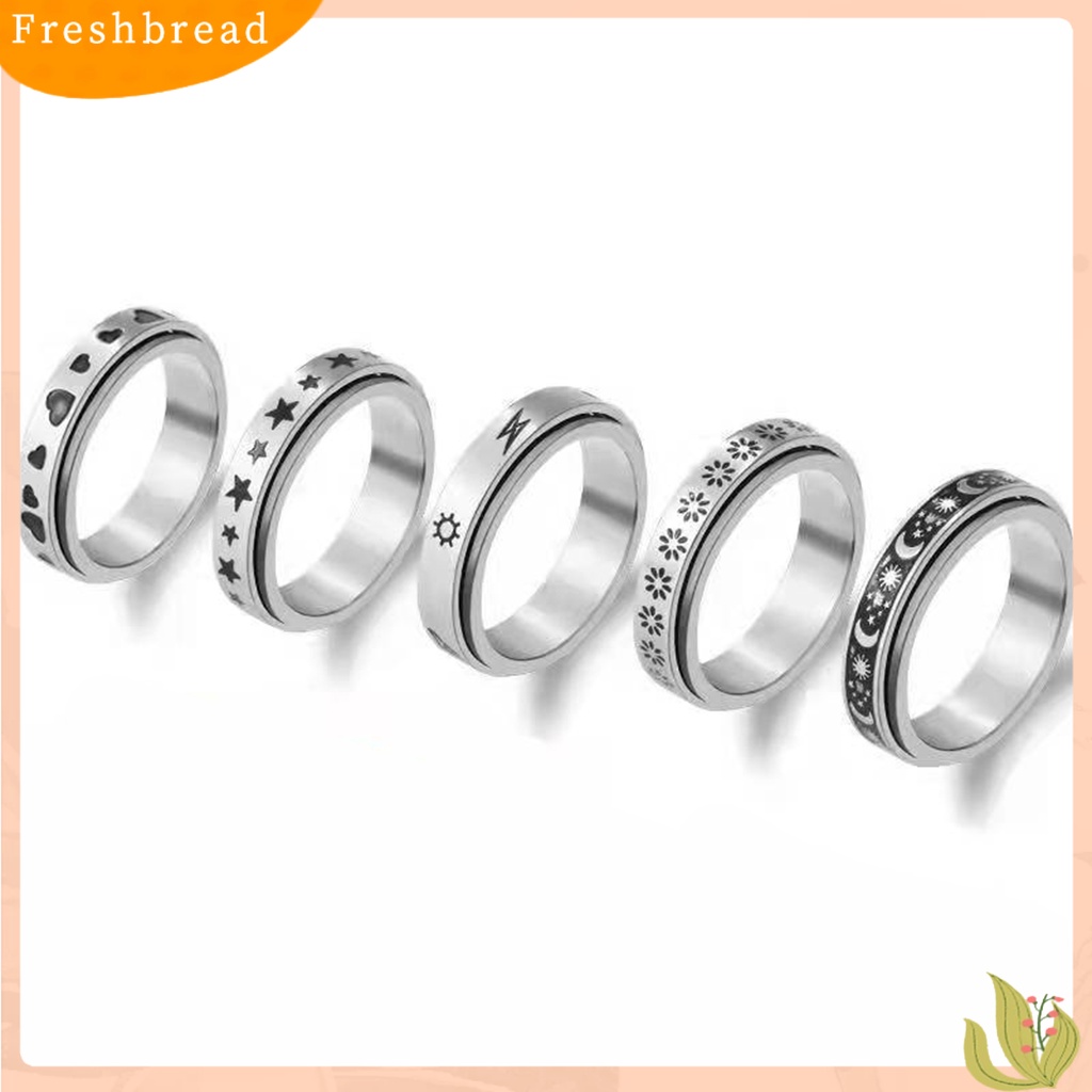 &lt; Freshbread &gt; Spinner Rings Tahan Lama Unisex Anti Karat Alloy Bulan Bintang Fidget Ring Cincin Stress Penghilang Kecemasan Untuk Pesta