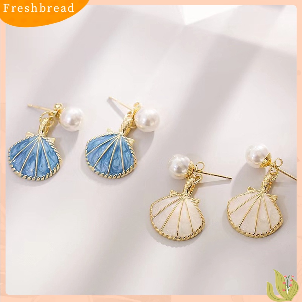 &lt; Freshbread &gt; 1pasang Anting Wanita Minimalis Desain Unik Ringan Mewah Elegan Temperamen Pakaian Sehari-Hari Paduan Mutiara Imitasi Kerang Menjuntai Anting-Anting Aksesoris Pesta