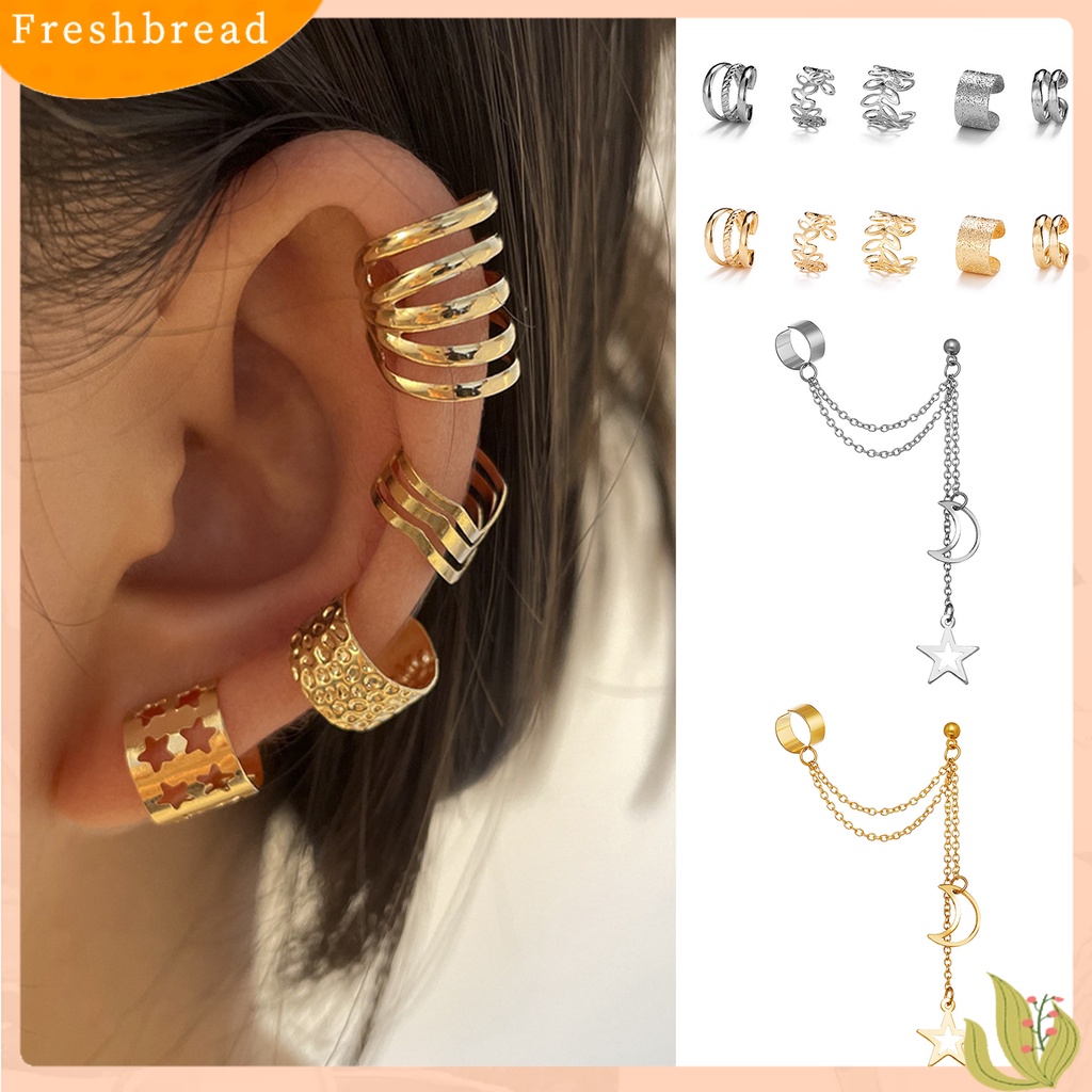 &lt; Freshbread &gt; 1set Anting Hoop Keren Bulat Gaya Hip-hop Non Tindik Telinga Lady Ear Clip Untuk Pakaian Sehari-Hari