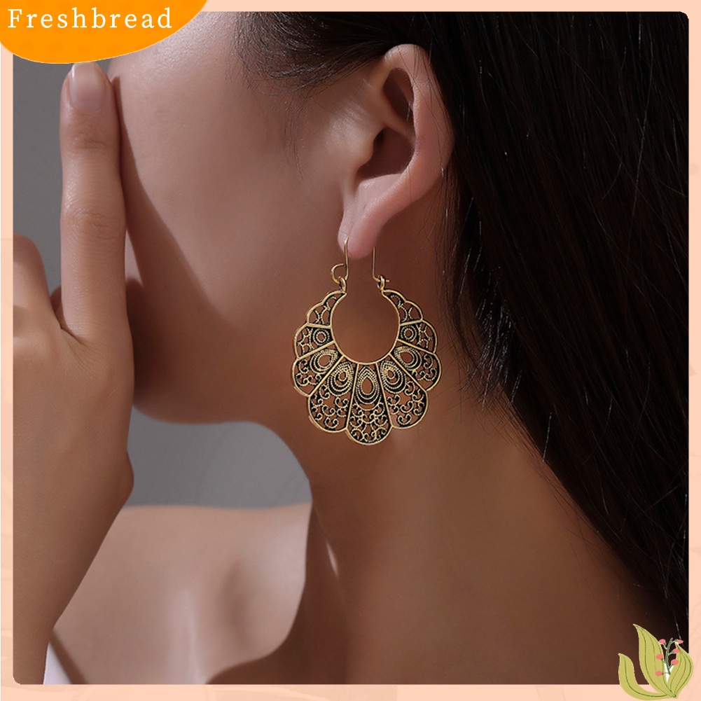 &lt; Freshbread &gt; Vintage Wanita Berongga Keluar Bunga Menjuntai Geometris Hoop Anting Perhiasan Hadiah