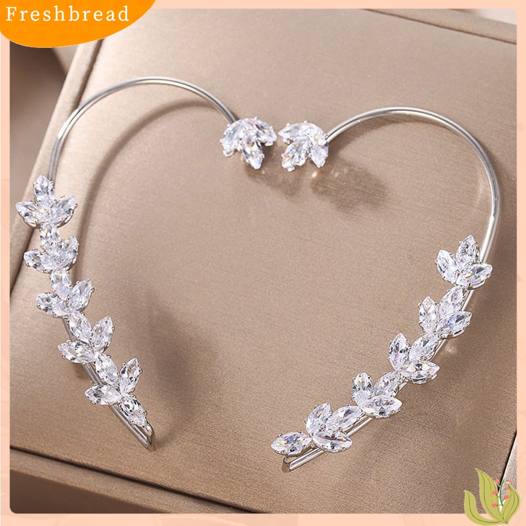 &lt; Freshbread &gt; 1Pc Klip Anting Tanpa Tindik Mewah Temperamen Geometris High Gloss Hiasan Telinga Tahan Luntur Sederhana Berkilau Berlian Imitasi Daun Telinga Manset Perhiasan Aksesoris