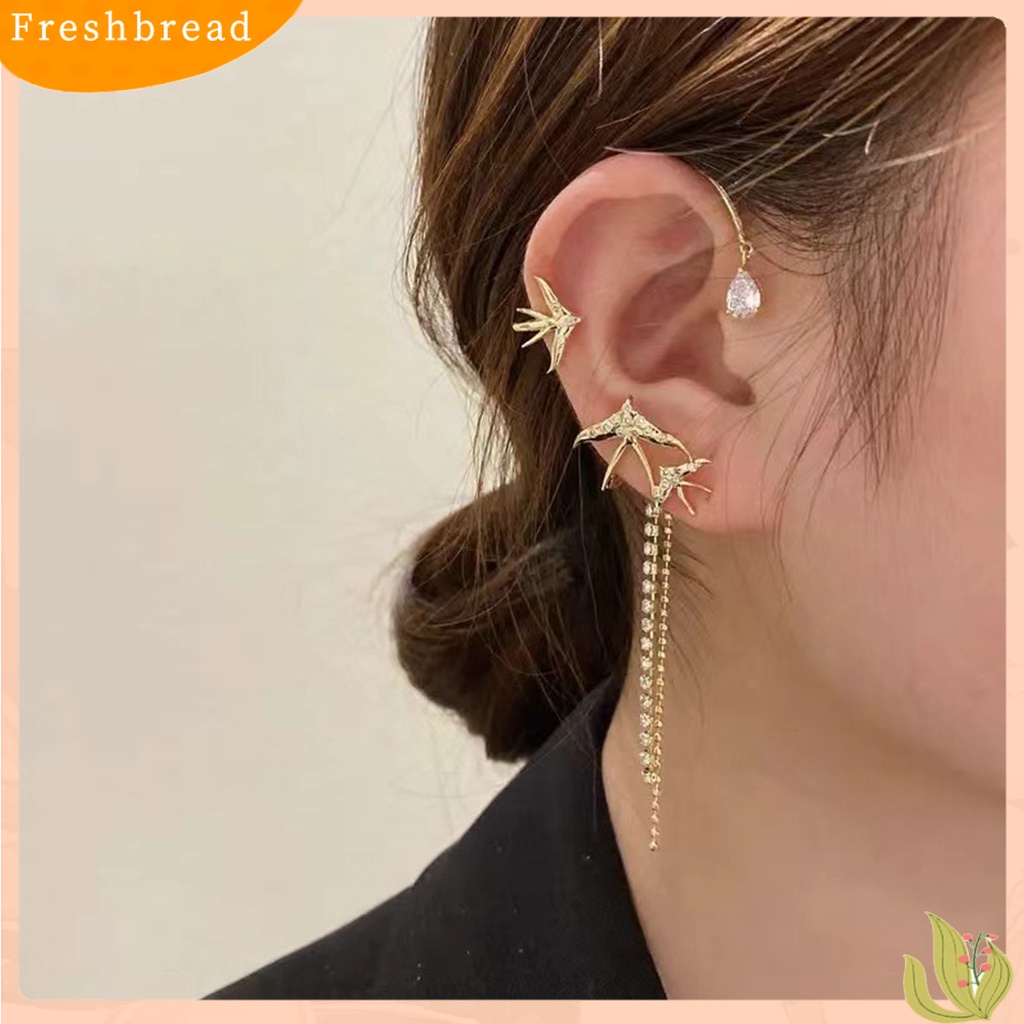 &lt; Freshbread &gt; 1pasang Anting Wanita Terbang Bentuk Walet Jumbai Perhiasan Fashion Penampilan Anting Klip Elektroplating Untuk Pakaian Sehari-Hari