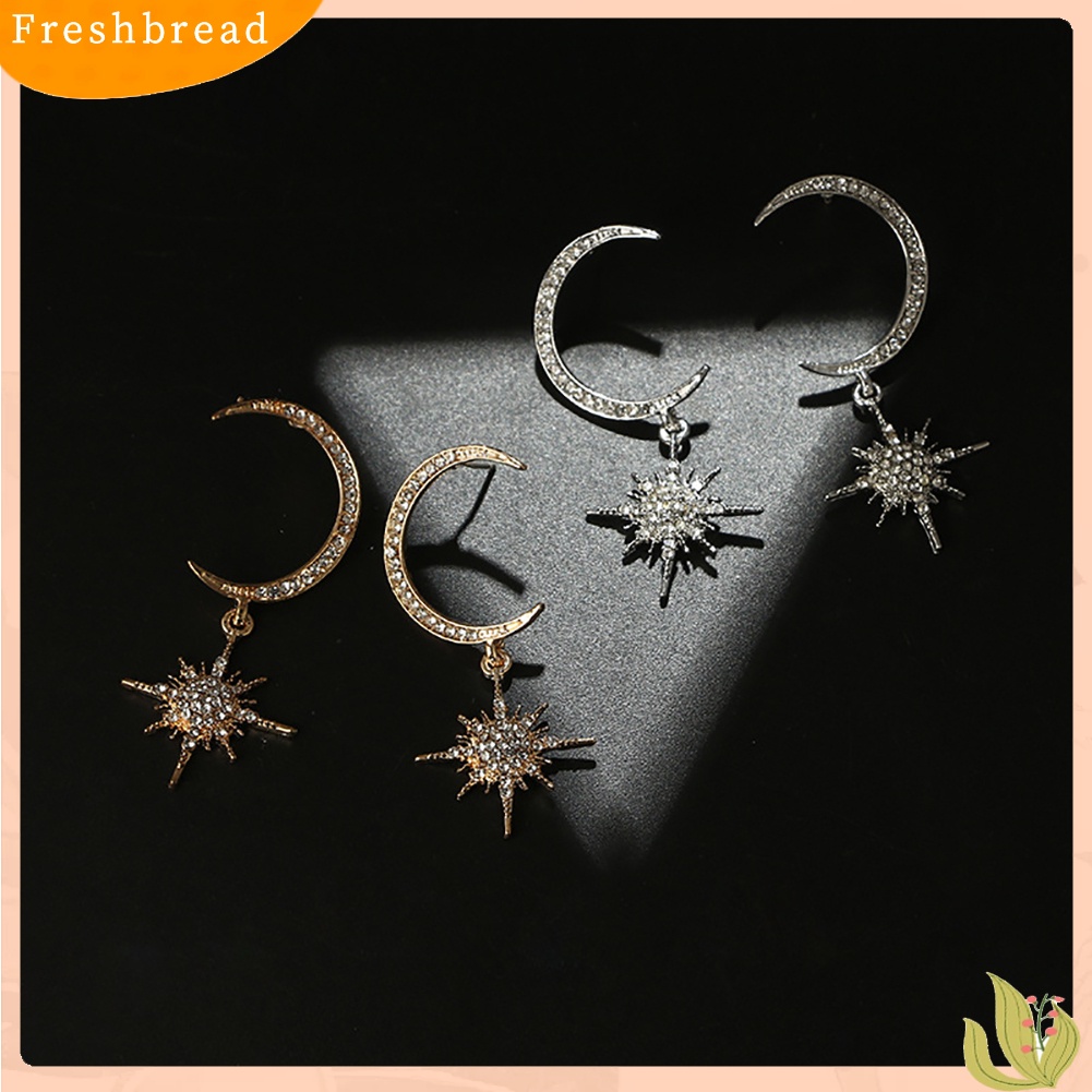 &lt; Freshbread &gt; Berlian Imitasi Bulan Berujung Delapan Anting Elegan Wanita Pernikahan Bridal Eardrop