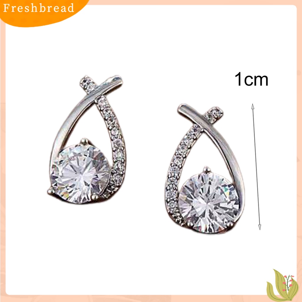 &lt; Freshbread &gt; 1pasang Anting Tusuk Wanita Cross-cut Rhinestones Perhiasan Tahan Lama Cerah Kilau Telinga Giwang Untuk Pernikahan