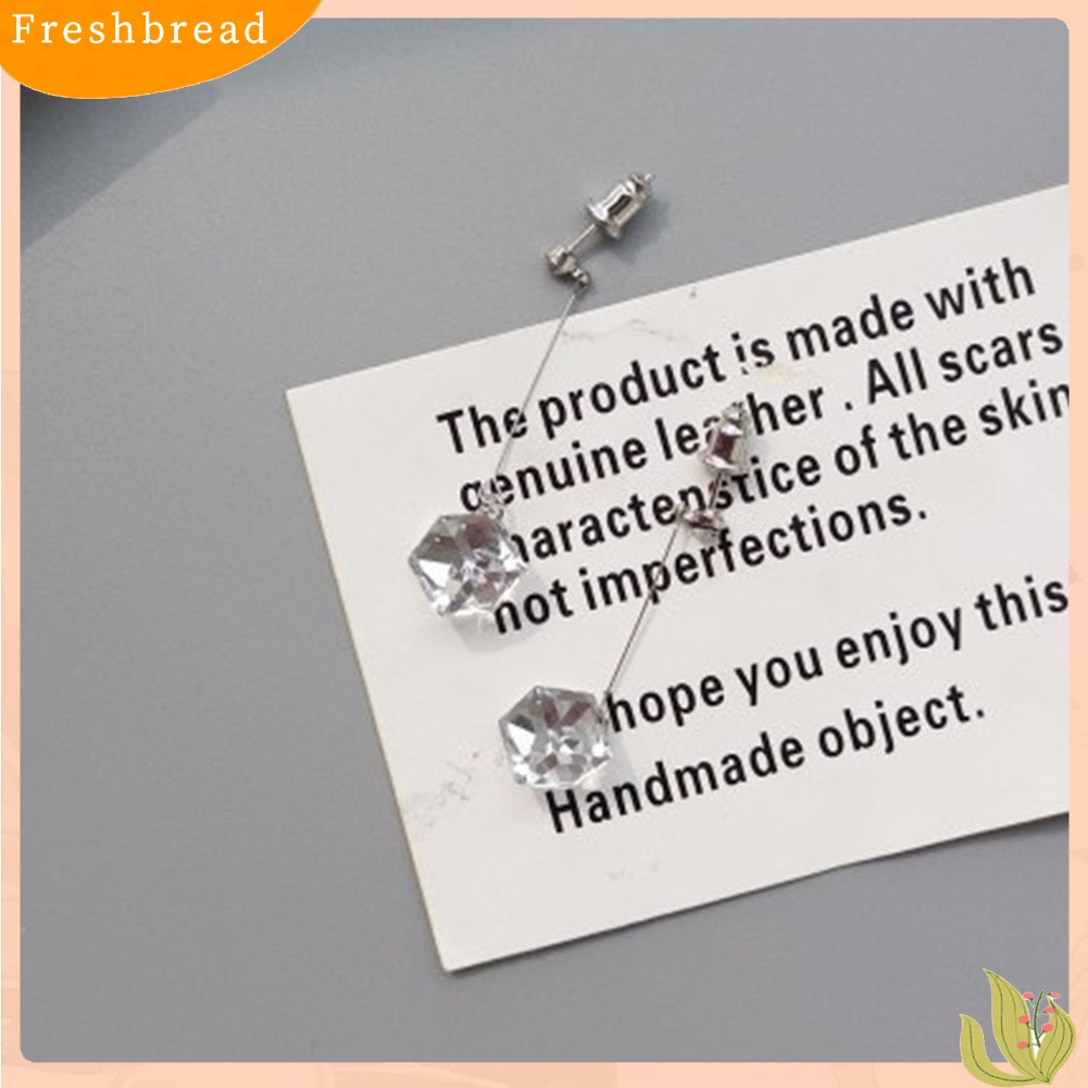 &lt; Freshbread &gt; Wanita Transparan Kubikal Berlian Imitasi Bar Menjuntai Ear Stud Earrings Perhiasan Hadiah