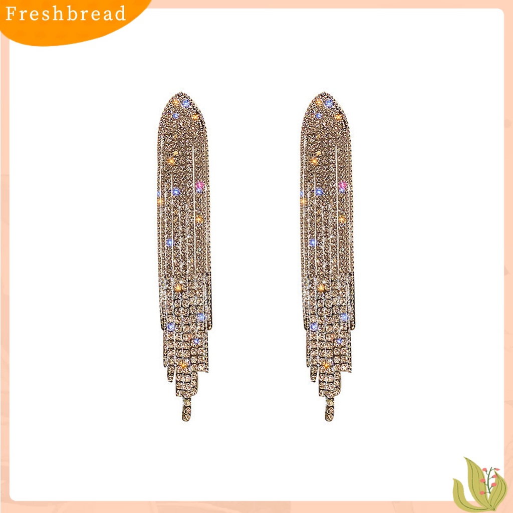 &lt; Freshbread &gt; 1pasang Menjuntai Anting Bling Berlian Imitasi Elegan Hadiah Bohemian Logam Jumbai Wanita Stud Earrings Fashion Jewelry